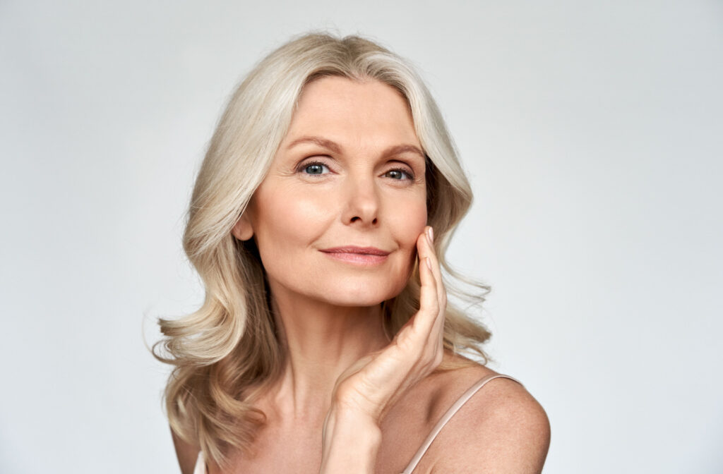 Older woman with flawless skin.