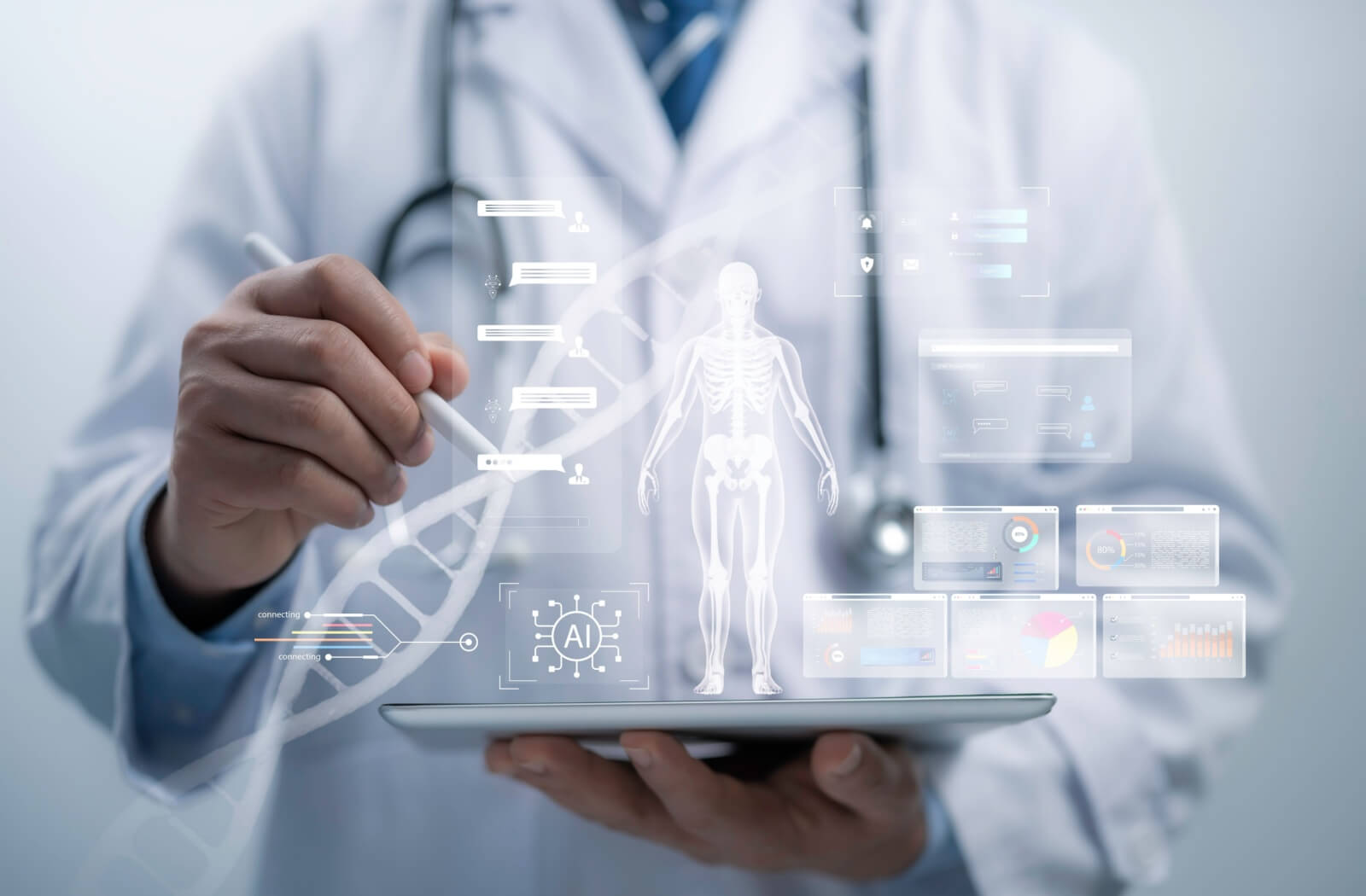 A holograph that illustrates a holistic approach to healthcare and personalized medicine.